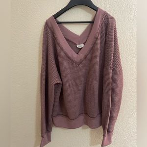 Mauve Waffle Drop Shoulder Sweater